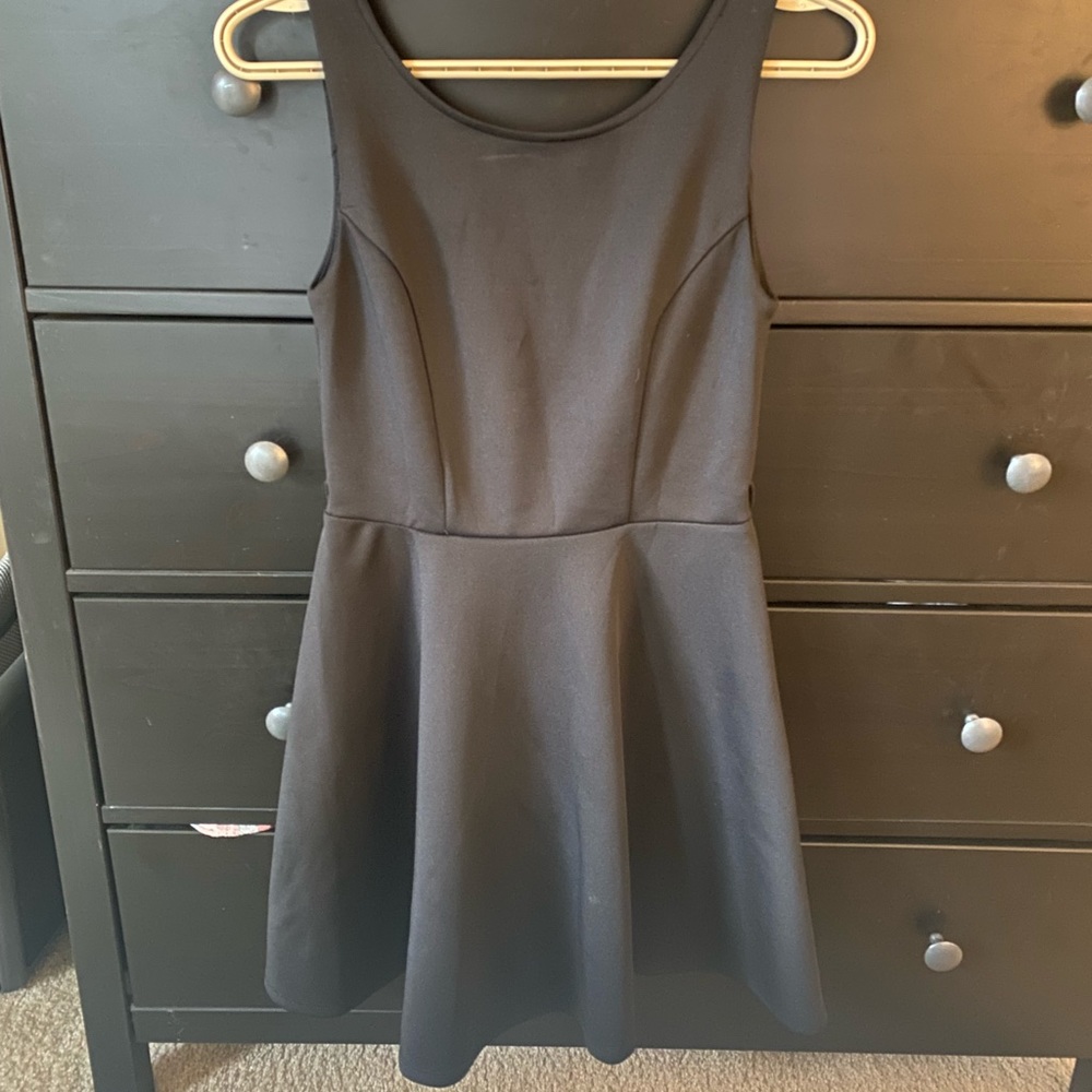 Black neoprene mini flare dress